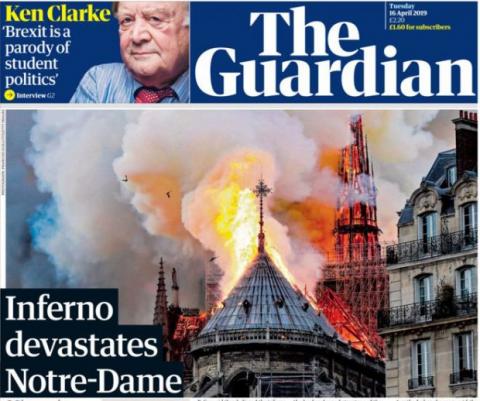 Разбитое сердце Парижа: пожар в Нотр-Даме на обложках мировых медиа